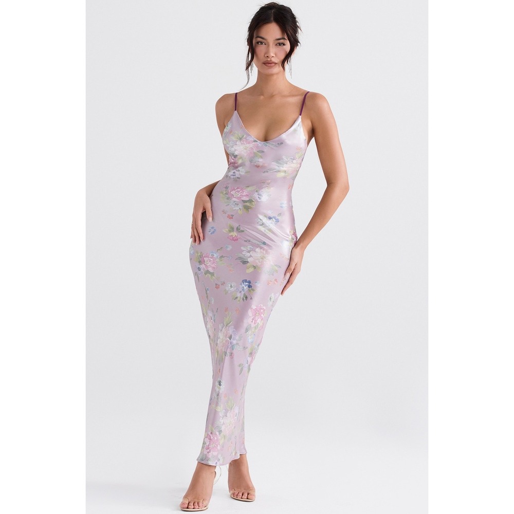 House of CB Lilac Floral Satin Maxi Dress